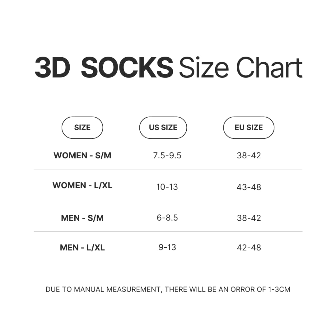 3D Socks Size Chart - Pac Man Shop