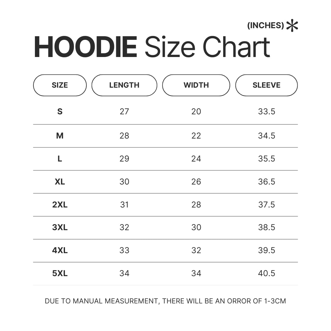 Hoodie Size Chart - Pac Man Shop