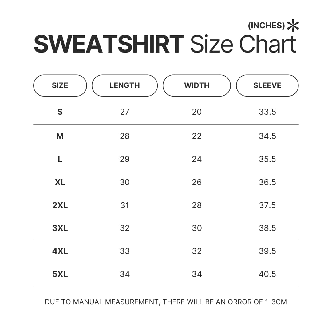Sweatshirt Size Chart - Pac Man Shop