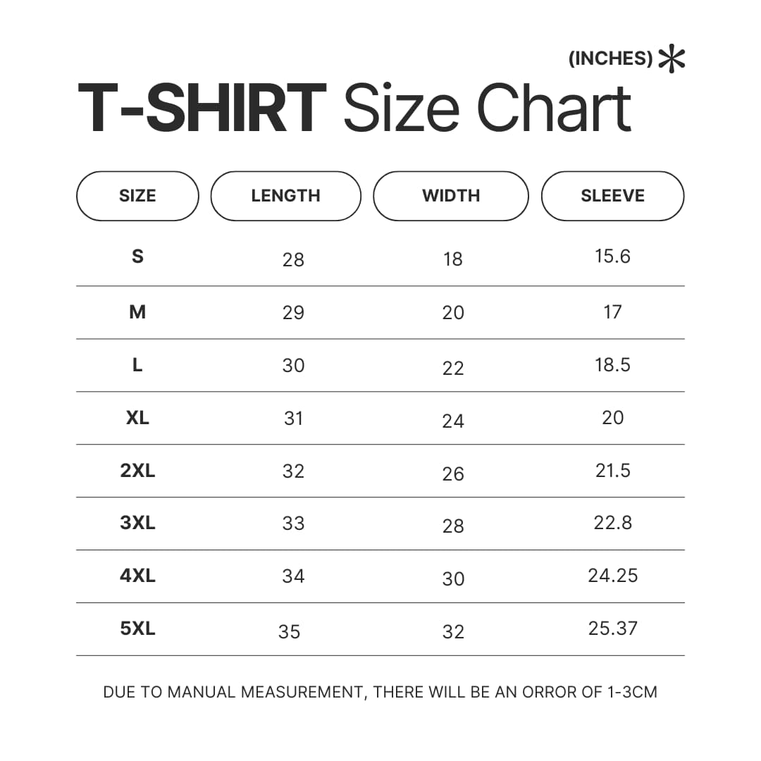 T shirt Size Chart - Pac Man Shop