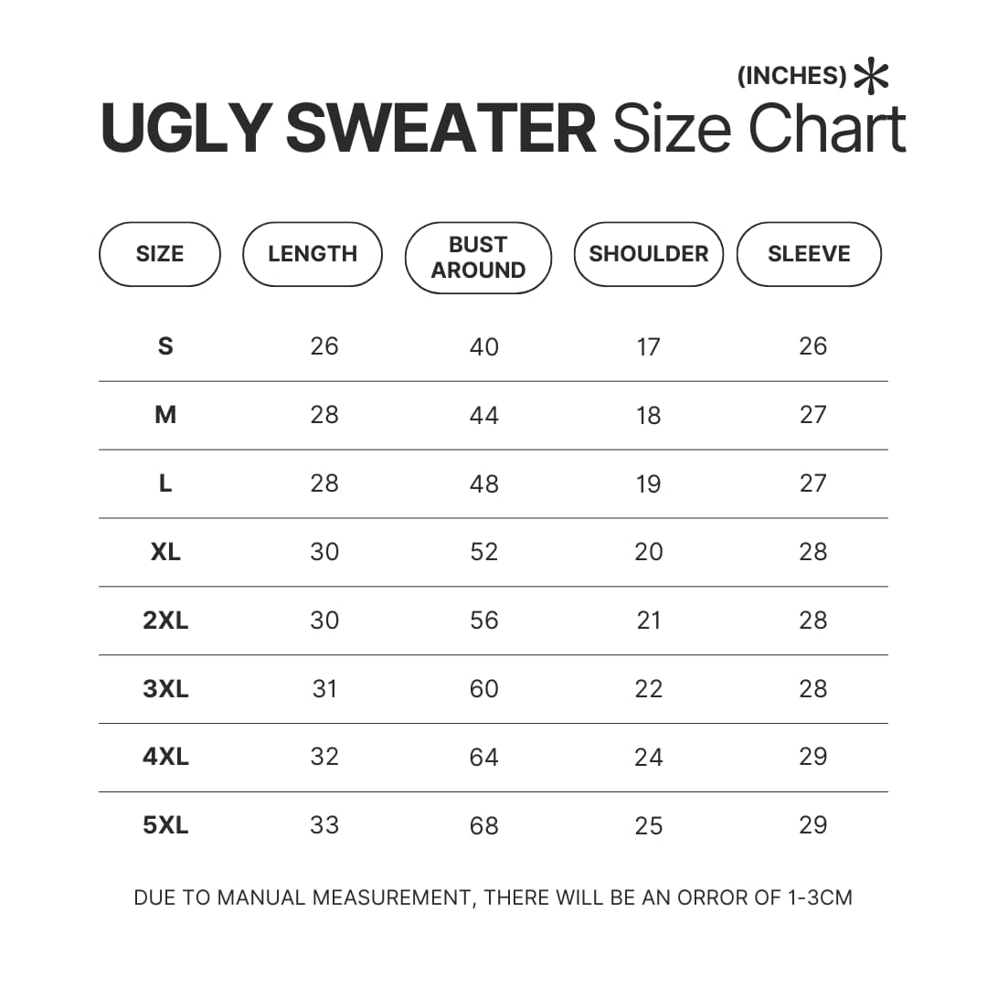 Ugly Sweater Size Chart - Pac Man Shop