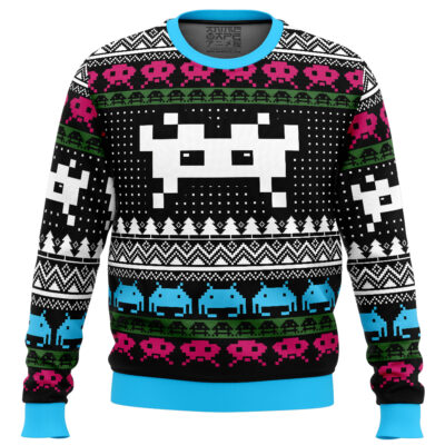 Christmas Space Invaders Ugly Christmas Sweater FRONT mockup - Pac Man Shop