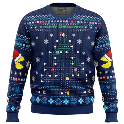 Christmas Tree Pac Man men sweatshirt FRONT mockup - Pac Man Shop